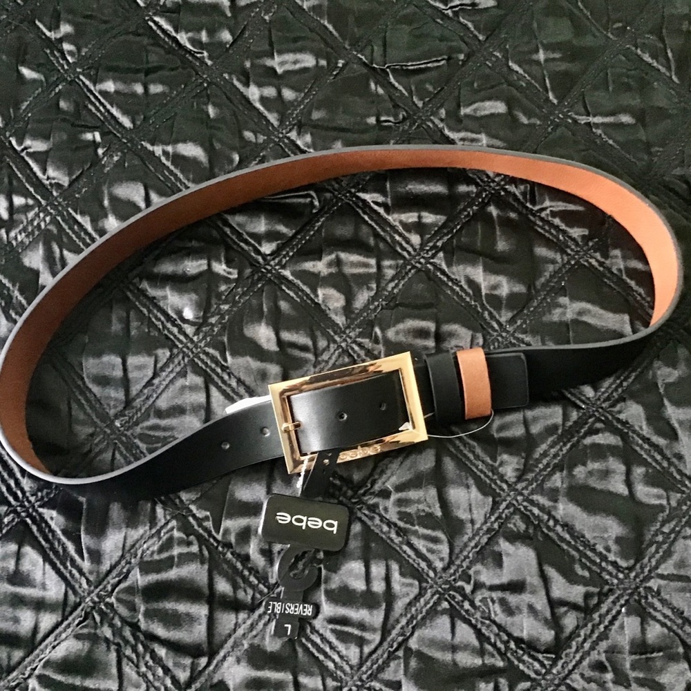 Bebe ReversIble (Blk/Brown) Logo Belt NWT